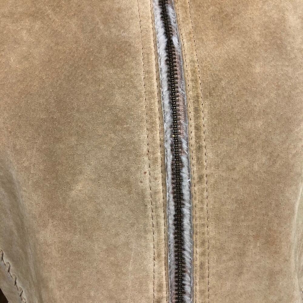 VTG Guess Shearling 100% Leather Patchwork Tan Fu… - image 14